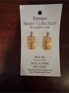 Heliconia Caribae Gold Drop Earrings - Hawaiian Nature Collection